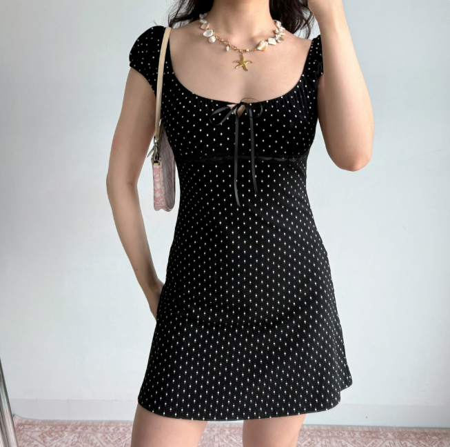 Casual A Line Puffed Sleeves Short Skirt Women Teeage Girl Summer Dress D2208