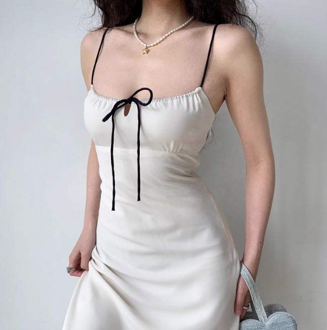 Minimalist Spaghetti Straps Lace up Women Teenage Girl Summer Date Dress Casural Dress D2223