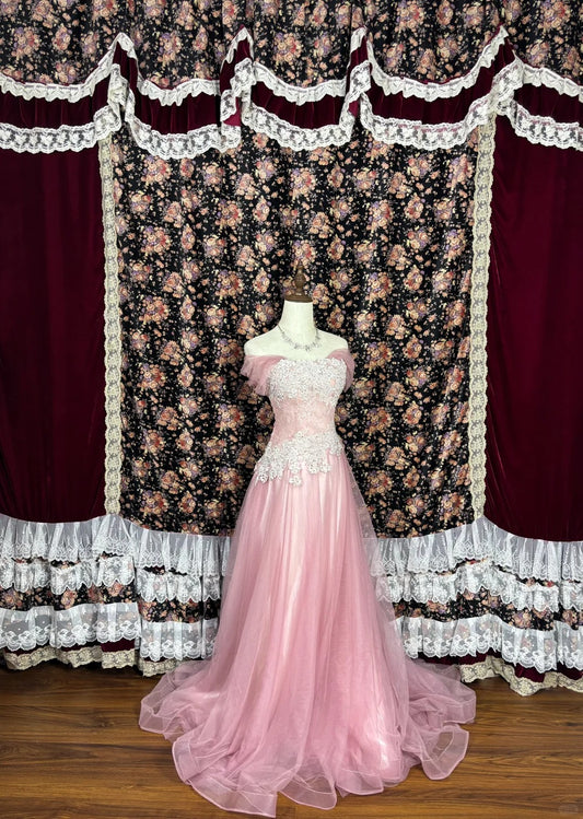 Süßes schulterfreies Tüll-Applikationen bodenlanges Ballkleid Abendkleid Partykleid D2225