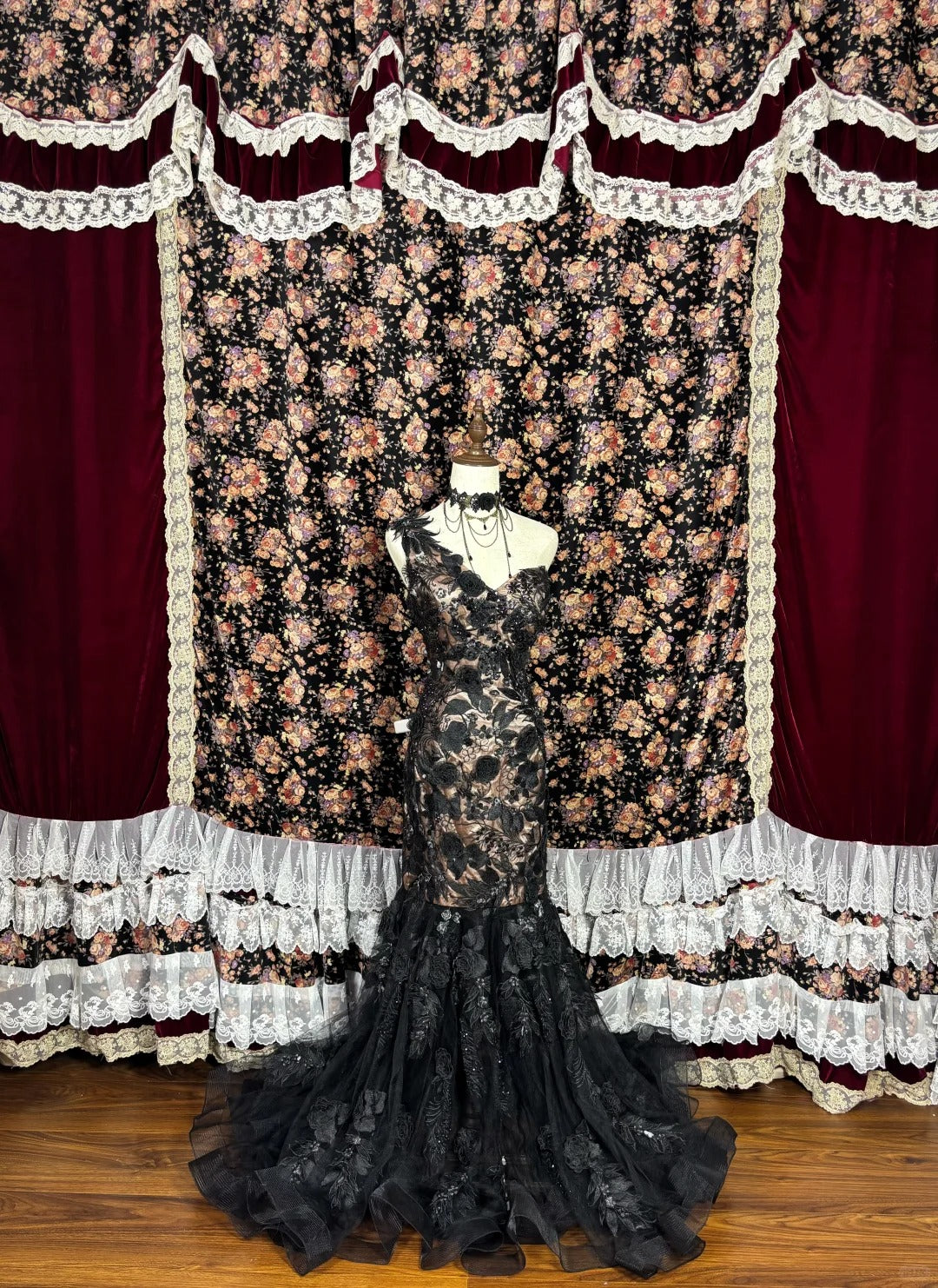 Gorgeous Black Asymmetrical Shoulder Embroidered Flower Floor Length Prom Dress Evening Dress Party Dress D2227