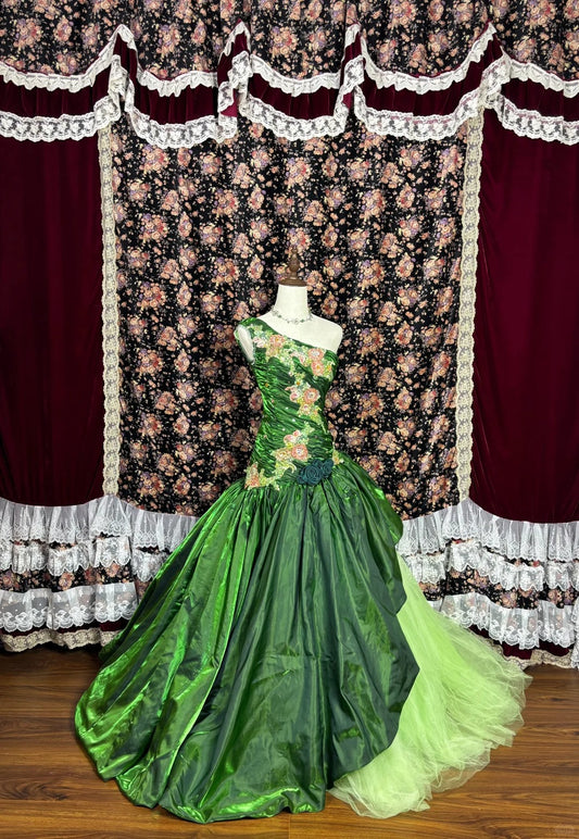 Hübsches asymmetrisches Schulterapplikationen Plissee Langes Ballkleid Abendkleid Partykleid D2232