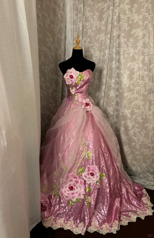 Glänzendes Herzförmiger Ausschnitt Applikationen Pailletten Ballkleid Langes Ballkleid Abendkleid Galakleid D2234