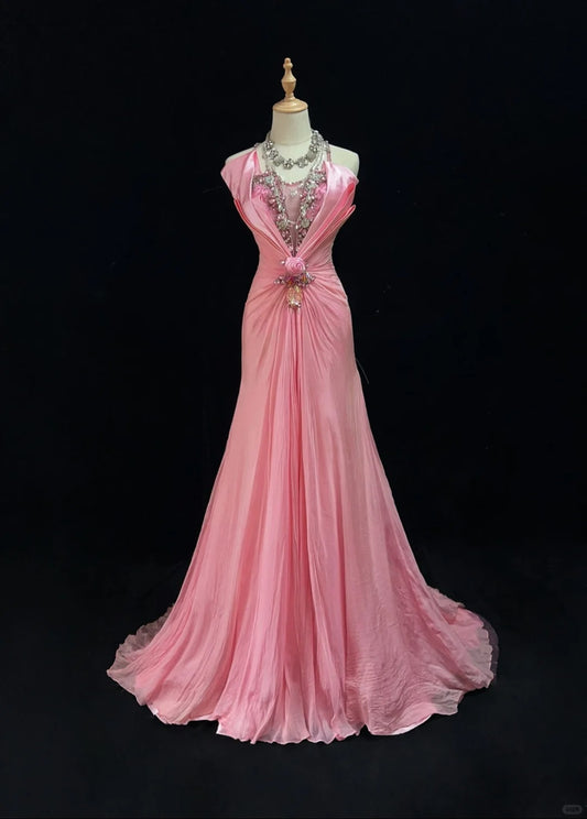 Elegantes Ballkleid Spaghettiträger Kristall Galakleid Abendkleid Tanzkleid D2248