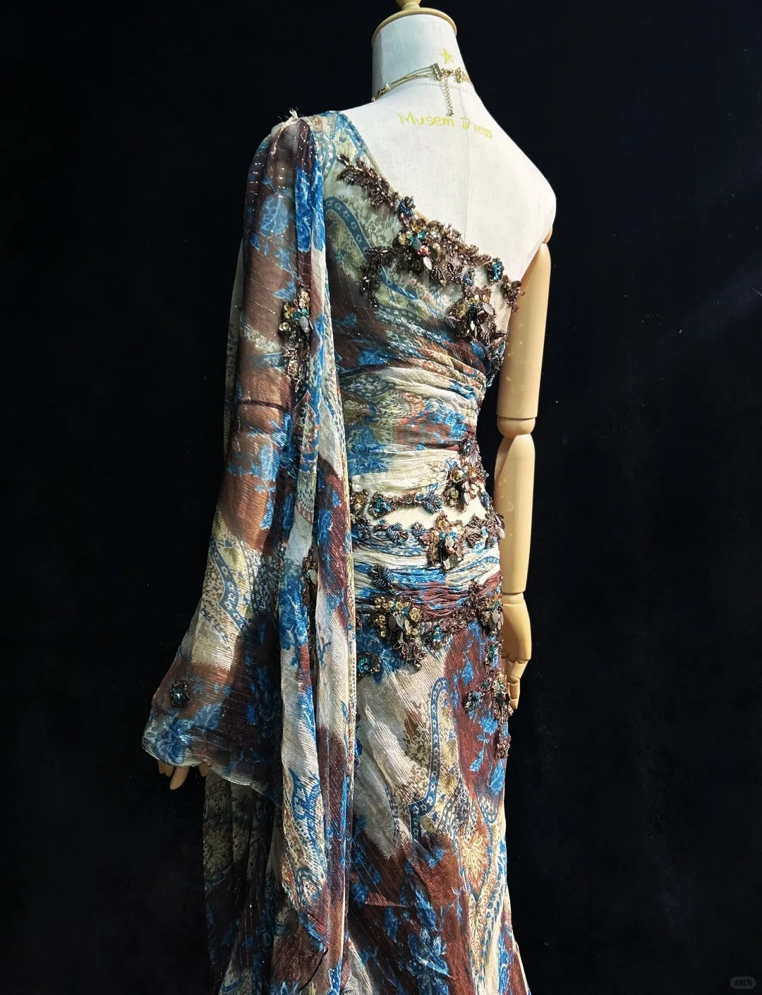 Enigmatic Prom Dress Asymmetrical Sleeve Vintage Sequin Gala Dress Evening Dress Customized Dress D2253
