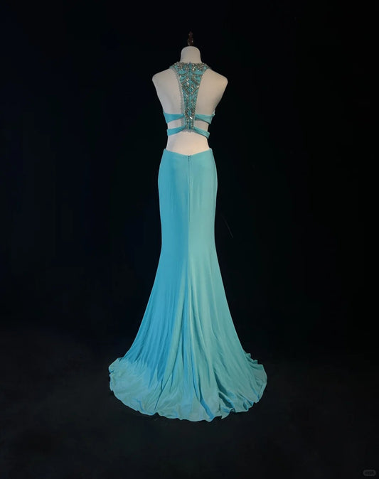Robe de bal sexy fendue, robe de gala à perles, robe de soirée personnalisée D2257
