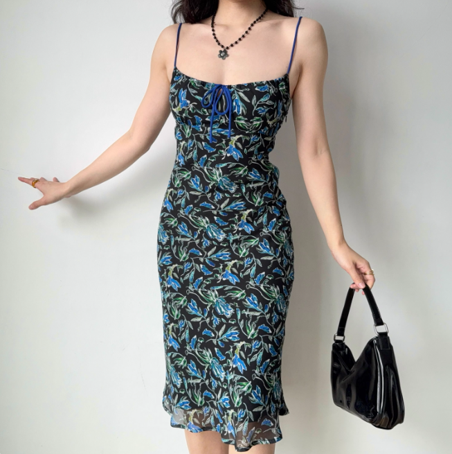Elegant Vacation Dress Spaghetti Straps Print Women Summer Seaside Dress Teenage Girl Date Dress D2260
