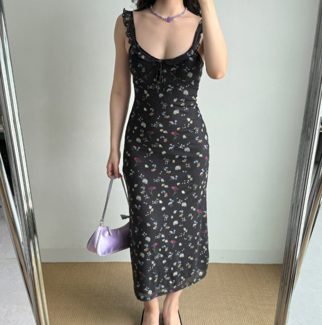 Vacation Women Dress Ruffle Print Floral Summer Seaside Dress Teenage Girl Date Dress D2262