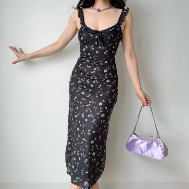Vacation Women Dress Ruffle Print Floral Summer Seaside Dress Teenage Girl Date Dress D2262