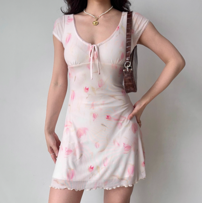 Pretty Women Dress A Line Print Summer Vacation Seaside Dress Teenage Girl Date Dress D2265