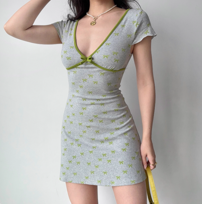 Vacation Summer Dress A Line V-neckShort Skirt Women Teenage Girl Seaside Date Dress D2277