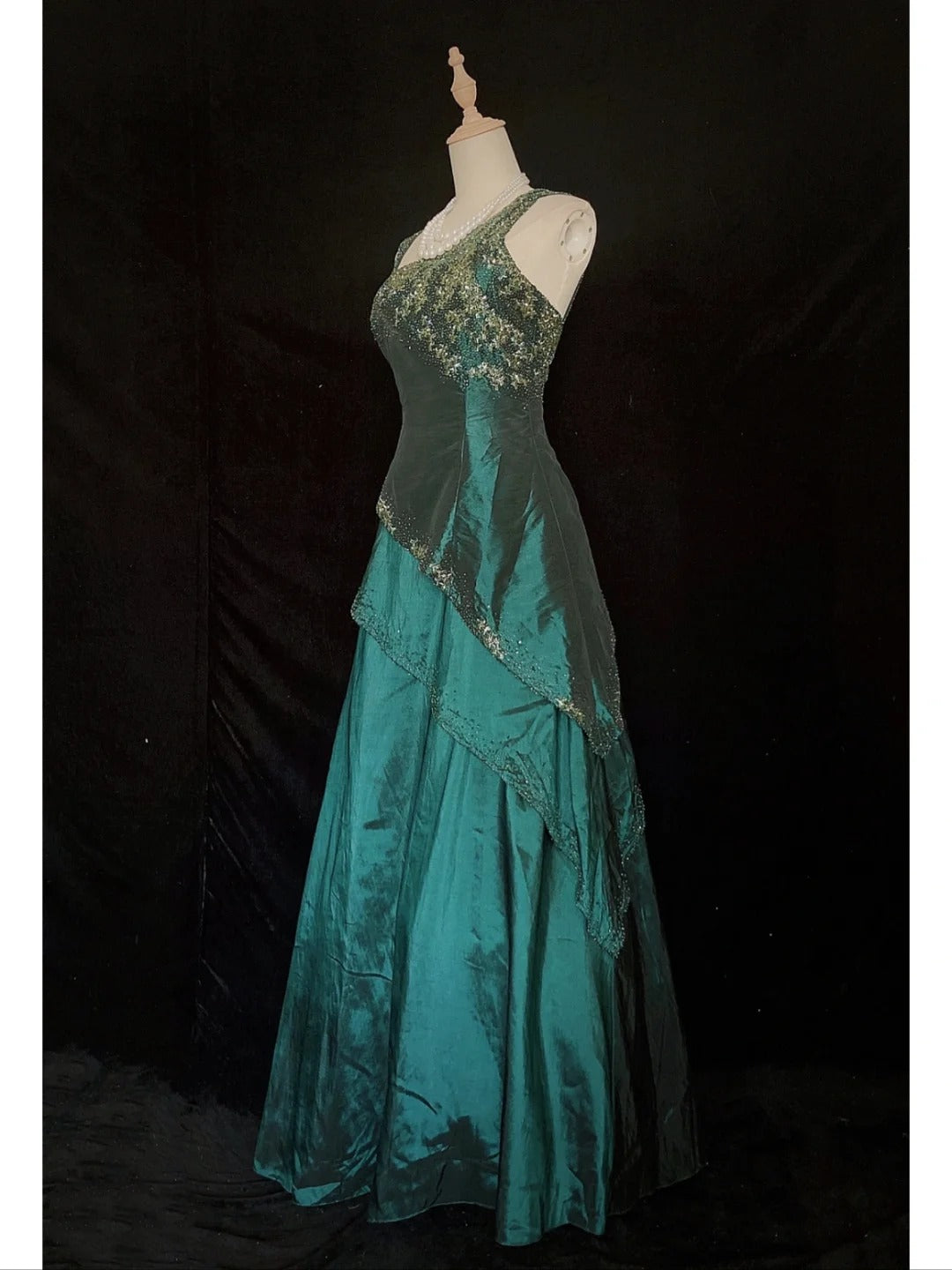 Formal Prom Dress Asymmetrical Straps Beading Tiered Evening Dress Gala Dress Business Dinner Dress D2292
