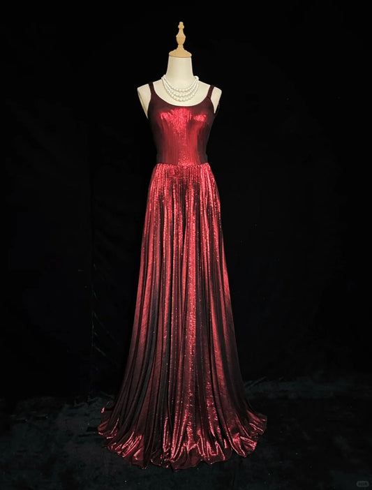 Charmantes Langes Ballkleid Spaghettiträger Rückenfrei Plissee Abendkleid Galakleid Business Dinnerkleid D2294