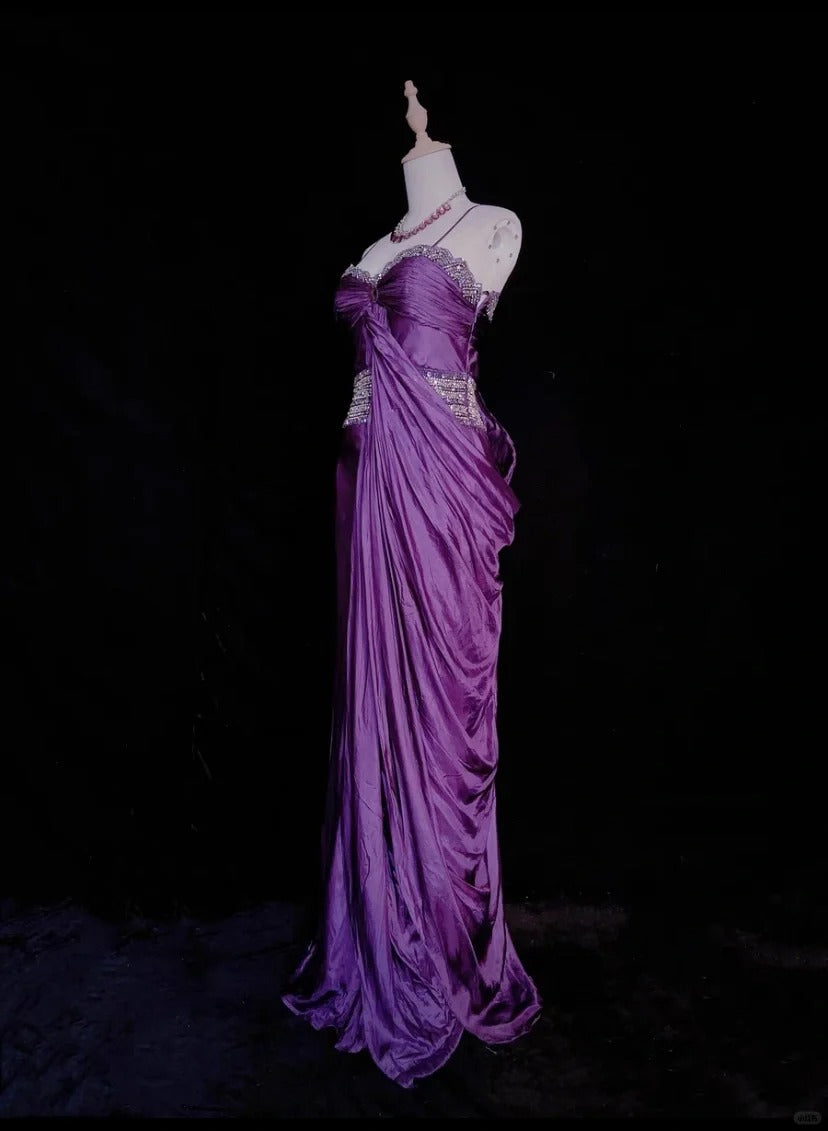 Charming Long Prom Dress Spaghetti Straps Sequins Pleated Evening Dress Gala Dress Business Dinner Dress D2296