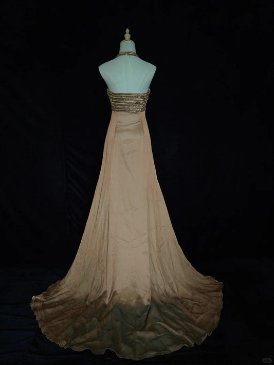 Charmantes langes Ballkleid Neckholder Plissee Abendkleid Galakleid Business Dinner Kleider D2298