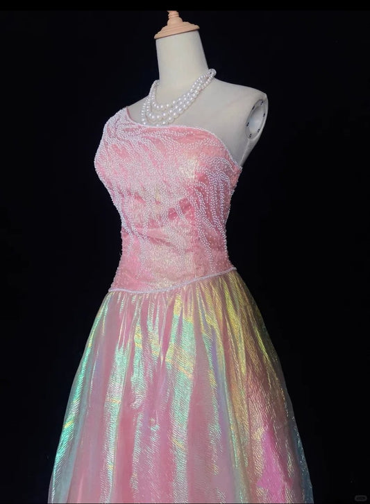 Glänzendes Abendkleid mit asymmetrischem Hals und Perlen, Abendkleid, Galakleid, Partykleider, individuelles Kleid, Geburtstags-Outfits D2302