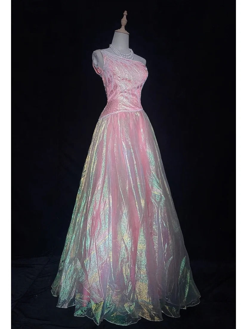 Shiny Prom Gown Asymmetrical Neck Beaded Evening Dress Gala Dress Party Dresses Customized Dress Birthday Outfits D2302