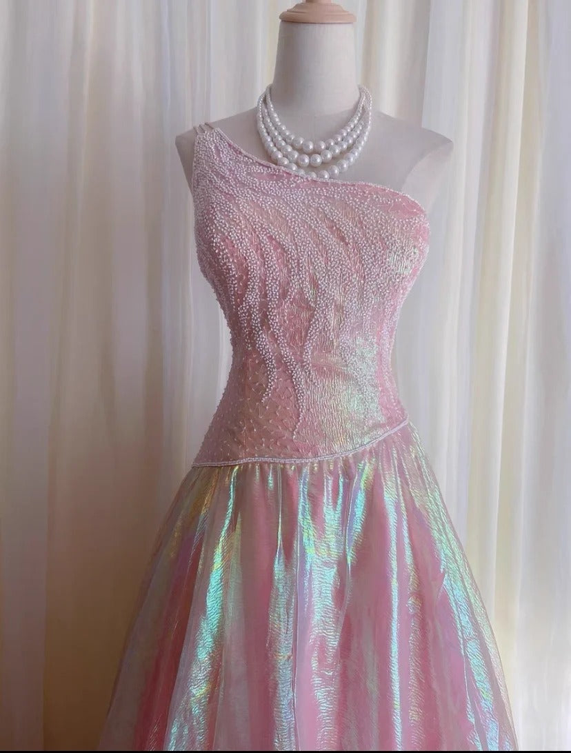 Shiny Prom Gown Asymmetrical Neck Beaded Evening Dress Gala Dress Party Dresses Customized Dress Birthday Outfits D2302
