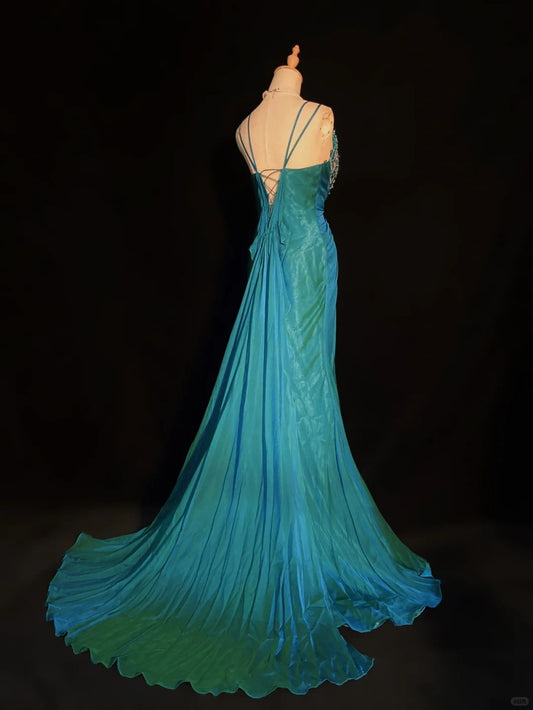 Maßgeschneidertes formelles langes Ballkleid rückenfreies plissiertes Abendkleid Galakleid Partykleider Geburtstagsoutfits D2303