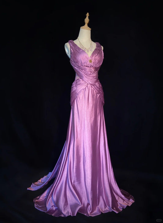 Robe de bal élégante, col en V, longue robe de soirée plissée, robe de soirée d'affaires, robe de gala D2308