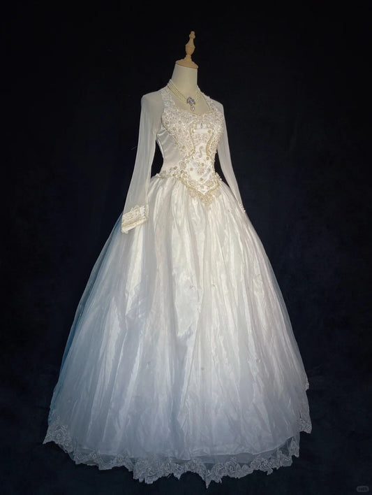Elegantes Brautkleid mit quadratischem Ausschnitt und Perlen, Brautkleid, Ballkleid, Galakleid, Abschlussballkleid D2311