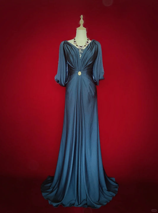 Superbe robe de bal plissée longueur au sol, robe de soirée, robe de gala D2316
