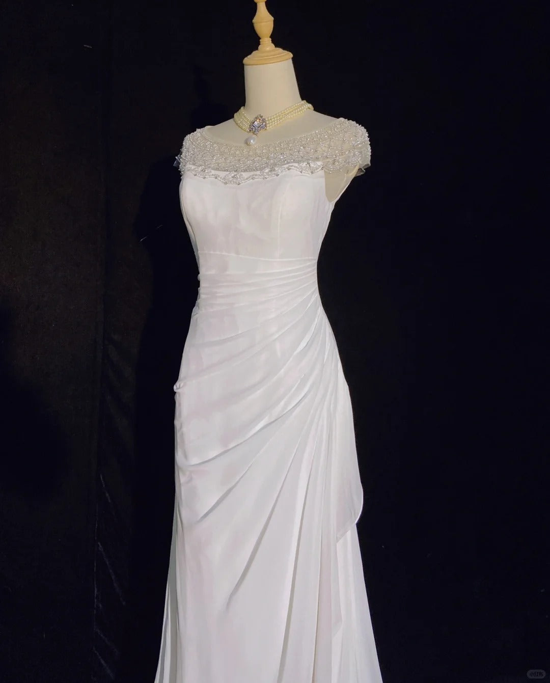 Charming Prom Dress Crew Neck Beading Pleated Floor Length Business Dinner Dress Evening Dress Gala Dress D2317