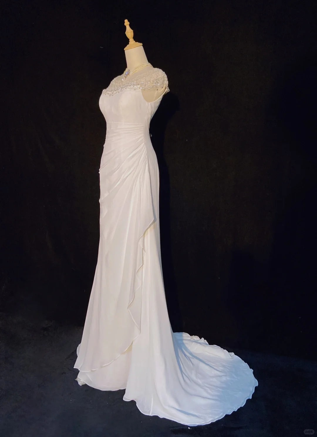 Charming Prom Dress Crew Neck Beading Pleated Floor Length Business Dinner Dress Evening Dress Gala Dress D2317