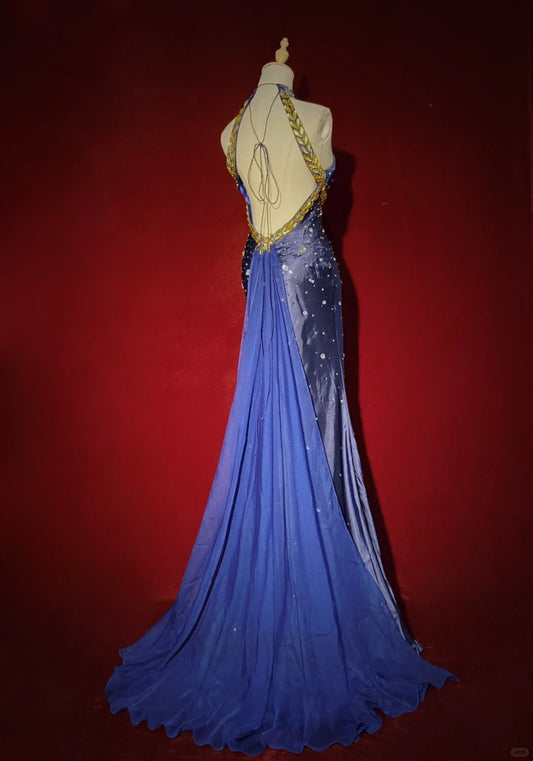 Robe de bal sexy dos nu en cristal, robe de gala, robe de soirée, robe de bal, robe de dîner d'affaires D2321