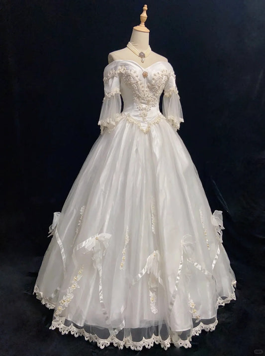 Elegantes Brautkleid Herzausschnitt Perlen Galakleid Abendkleid Geburtstagsoutfits Ballkleid D2326