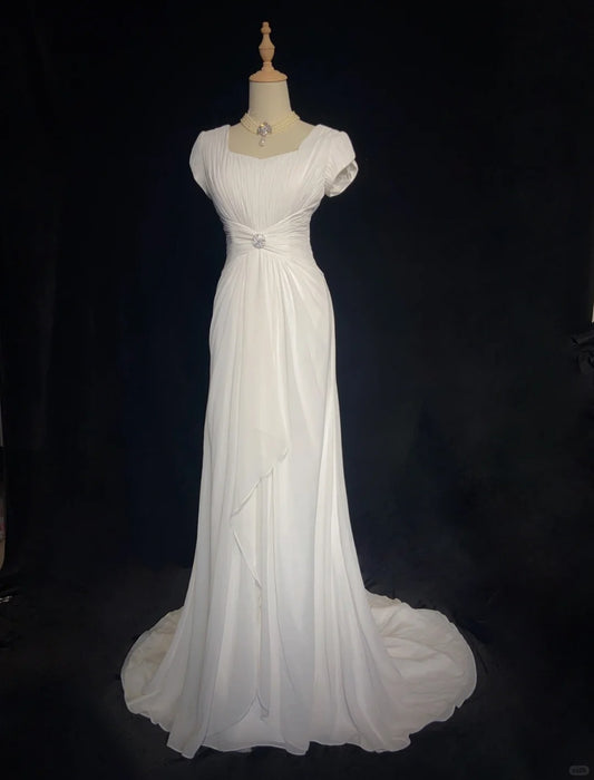 Charmante robe de bal à col carré et plissée, robe de soirée, robe de soirée, robe de bal, D2327