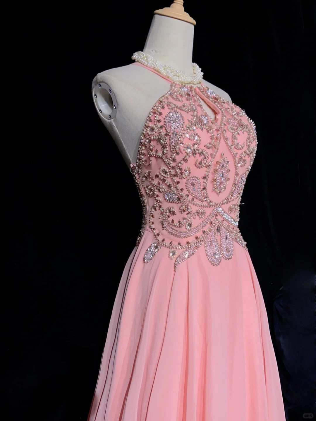 Cute Prom Dress Halter Crystal Backless Prom Gown Evening Dress Business Dinner Dress Gala Dress D2343