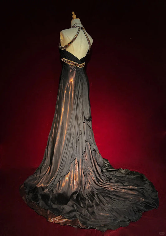 Charmante robe de bal dos nu en cristal, longue robe de soirée, robe de dîner d'affaires, robe de gala D2345