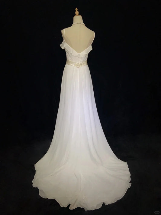 Robe de bal élégante à bretelles spaghetti et volants, longue robe de soirée, robe de soirée d'affaires, robe de gala D2346