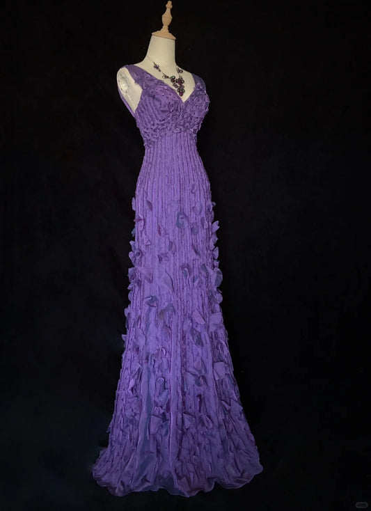 Charmante robe de bal à col en V, longue robe de bal plissée, robe de soirée d'affaires, robe de gala, robe de soirée D2353