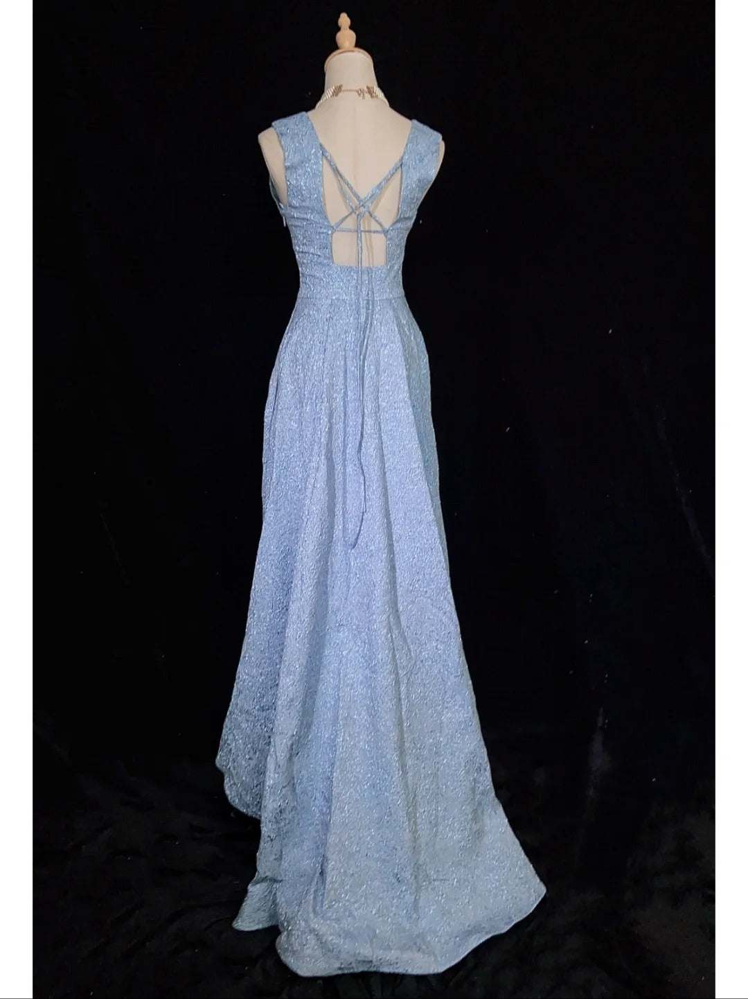 Shiny Prom Dress V-neck Backless Hi-lo Hem Prom Gown Gala Dress Business Dinner Dress Evening Dress D2355