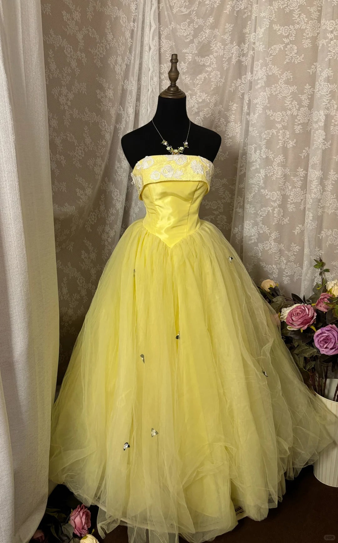 Sweet Ball Gown Strapless Tulle Flower Prom Dress Evening Dress Quinceanera Dress Princess Dress D2367