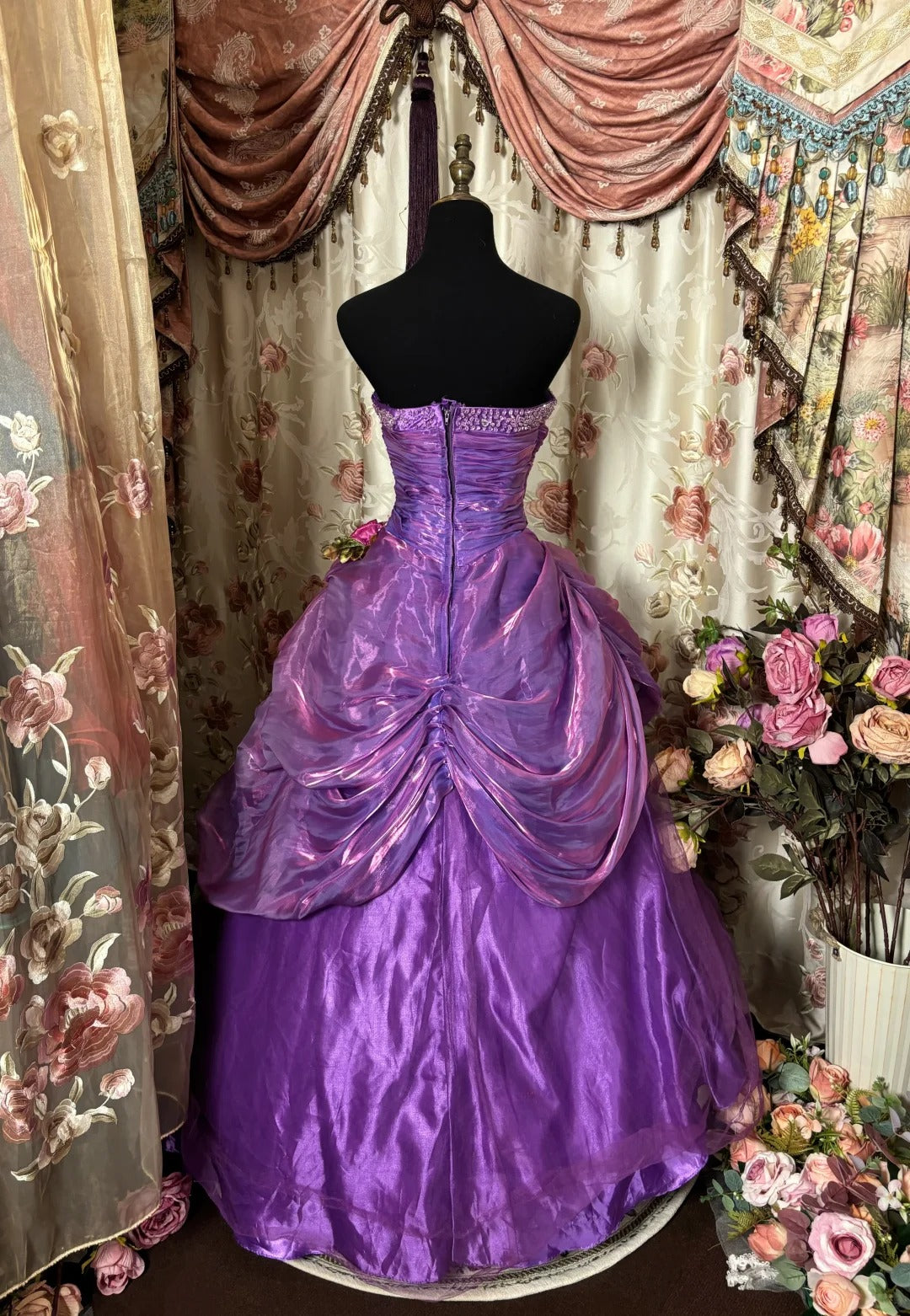 Stunning Prom Dress Strapless Pleated Flower Ball Gown Evening Dress Birthday Dress D2380