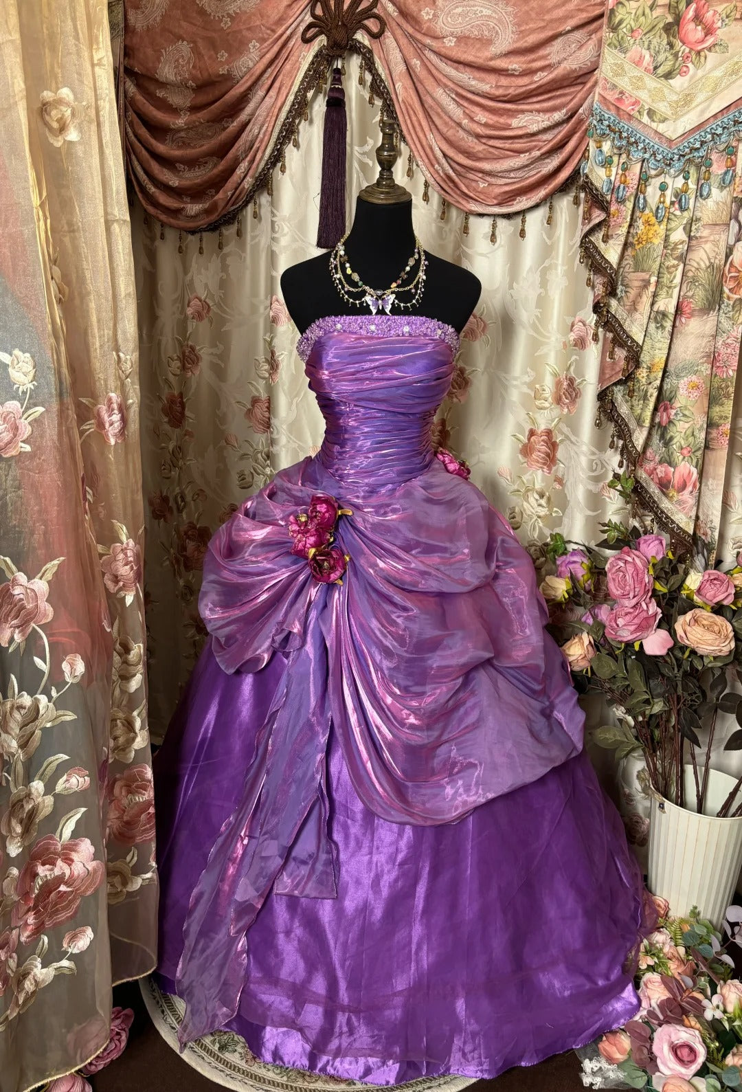 Stunning Prom Dress Strapless Pleated Flower Ball Gown Evening Dress Birthday Dress D2380