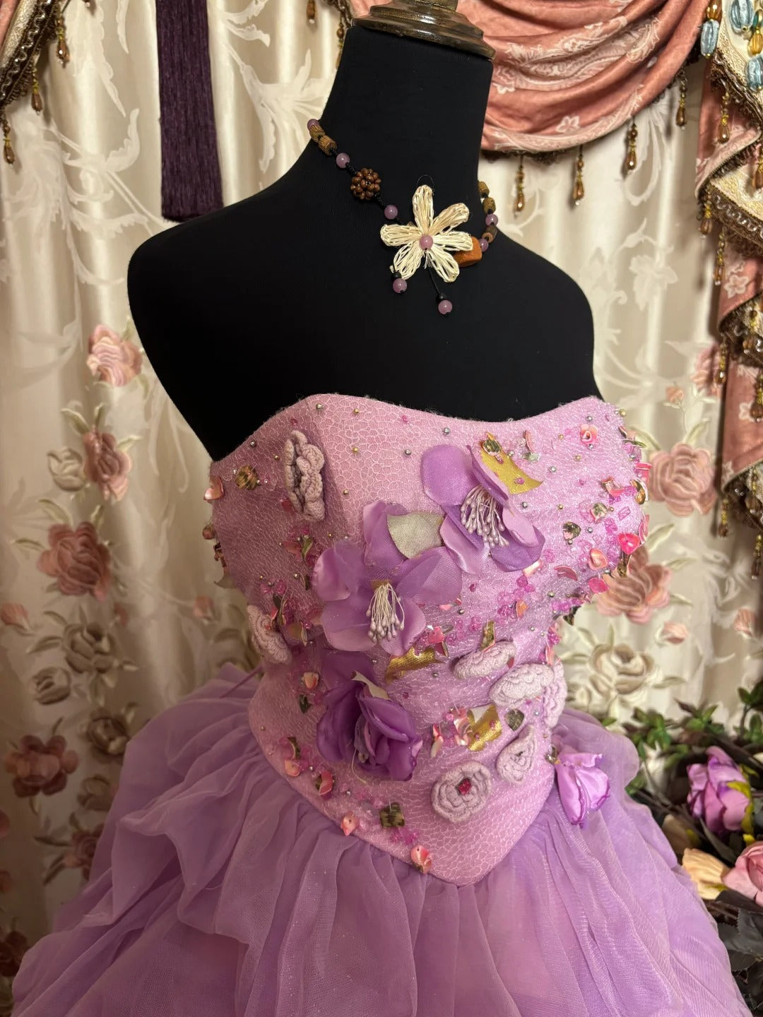 Sweet Prom Dress Strapless Flower Pleated Ball Gown Evening Dress Party Birthday Dress D2391