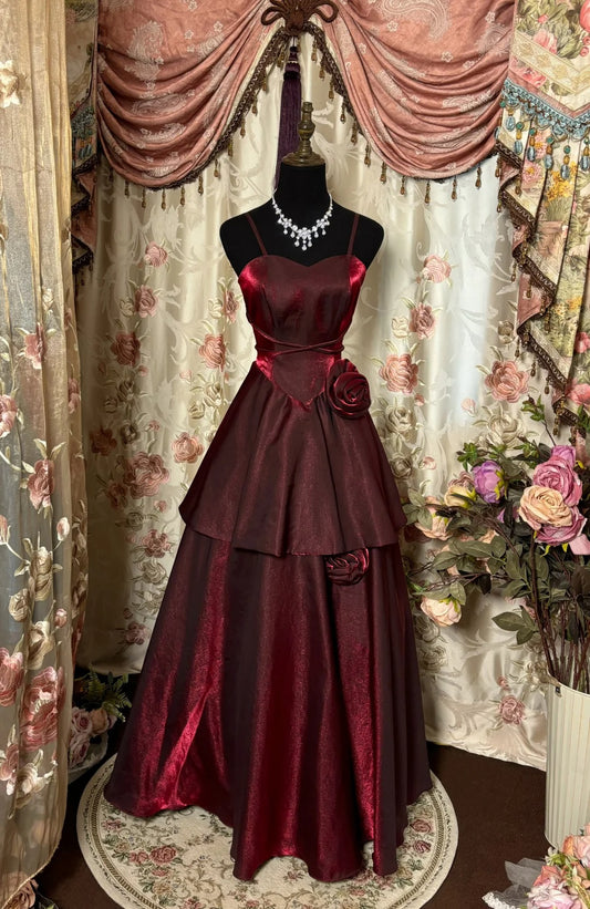 Atemberaubendes Ballkleid mit Spaghettiträgern und Blumenmuster, Abendkleid, Tanzkleid, Geburtstagspartykleid, D2411