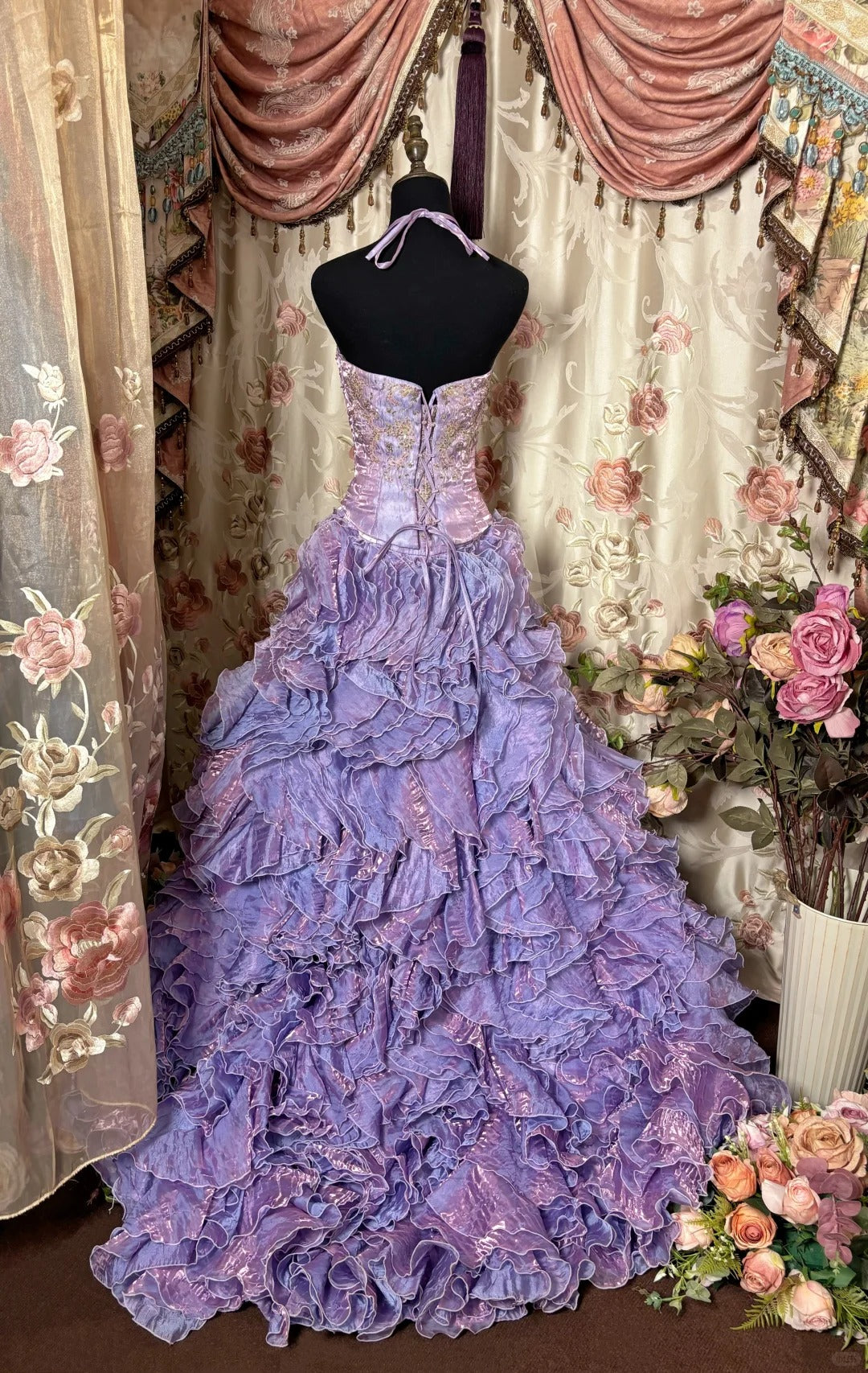 Sweet Prom Dress Spaghetti Straps Ruffle Tiered Evening Dress Dance Dress Birthday Party Dress D2412