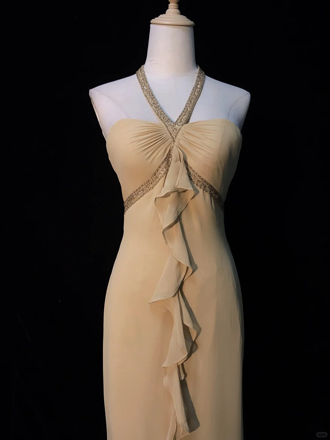 Robe de bal élégante, dos nu, plissée, à volants, robe de soirée, robe de gala, robe de dîner d'affaires D2419