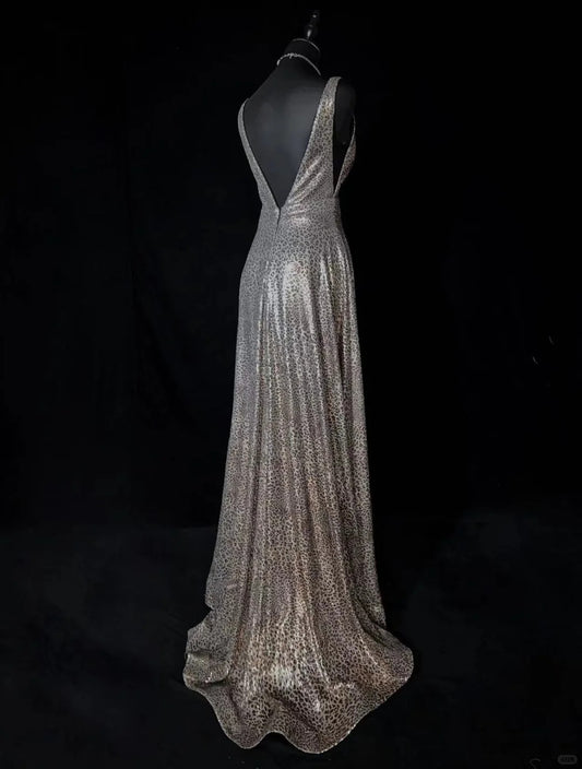 Robe de bal sexy à col en V et dos nu, imprimé léopard, longue, robe de soirée, robe de gala, robe de dîner d'affaires, D2429