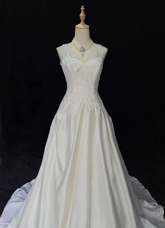 Elegantes Brautkleid A-Linie Bodenlang Ballkleid Abendkleid Galakleid Geburtstagspartykleid D2430