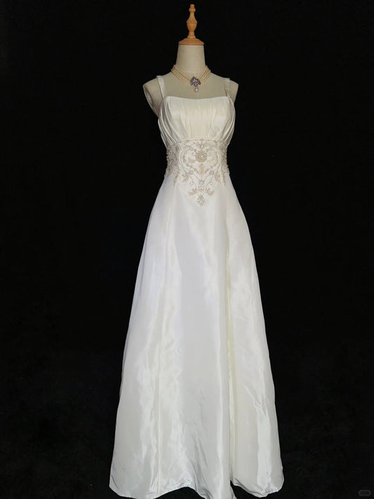 Robe de bal élégante, coupe trapèze, bretelles spaghetti, plissée, robe de soirée, robe de gala, robe de dîner d'affaires, D2442