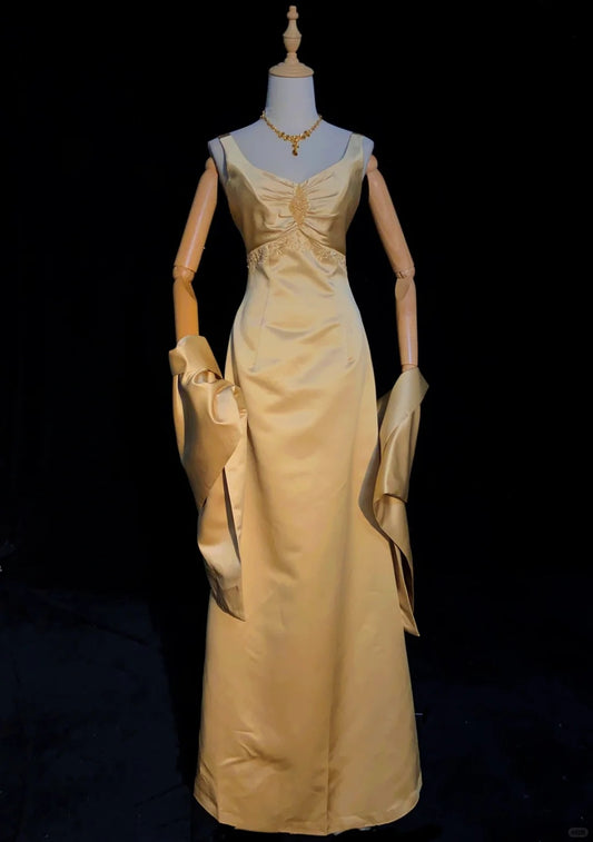 Superbe robe de bal trapèze à bretelles spaghetti plissée, robe de soirée, robe de gala, robe de dîner d'affaires D2445