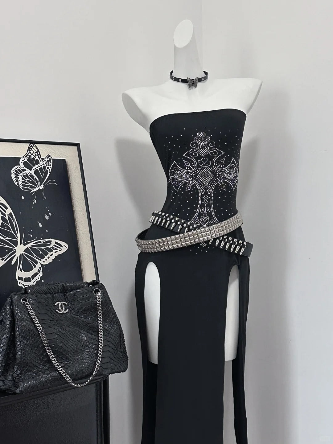 Sexy Prom Dress Strapless Long Black Dress Birthday Party Dress Halloween Custome Dress D2455