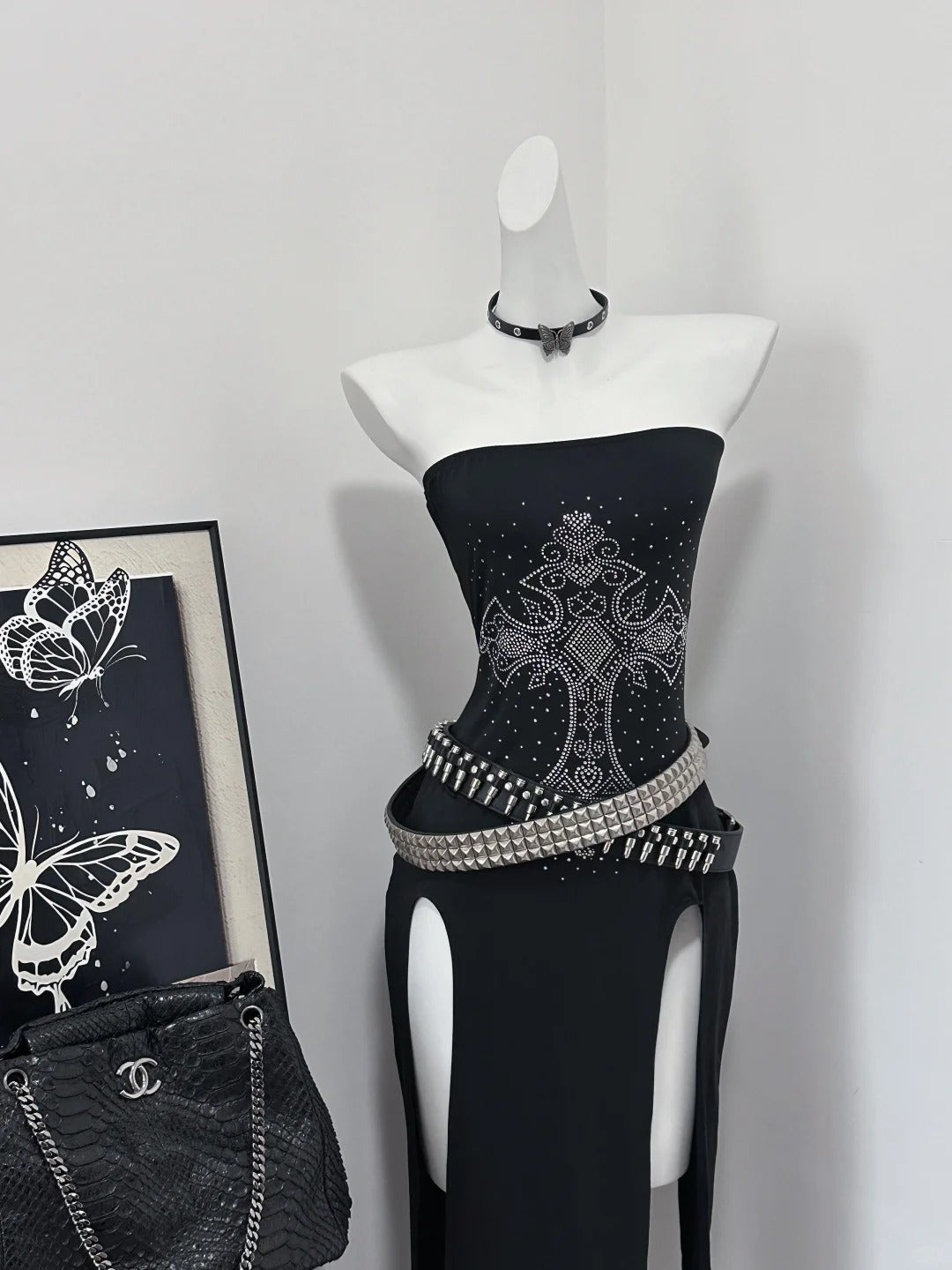 Sexy Prom Dress Strapless Long Black Dress Birthday Party Dress Halloween Custome Dress D2455