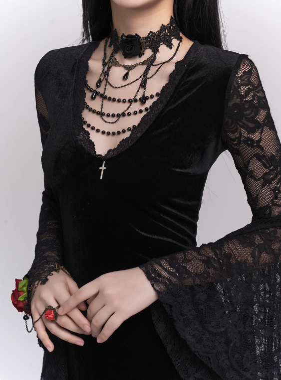 Newest Halloween Costume Black Women Teenage Girl Dress Long Sleeves Gothic Dress Party Dress D2458
