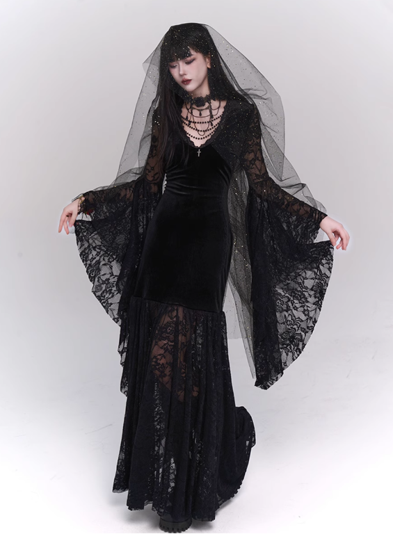 Newest Halloween Costume Black Women Teenage Girl Dress Long Sleeves Gothic Dress Party Dress D2458